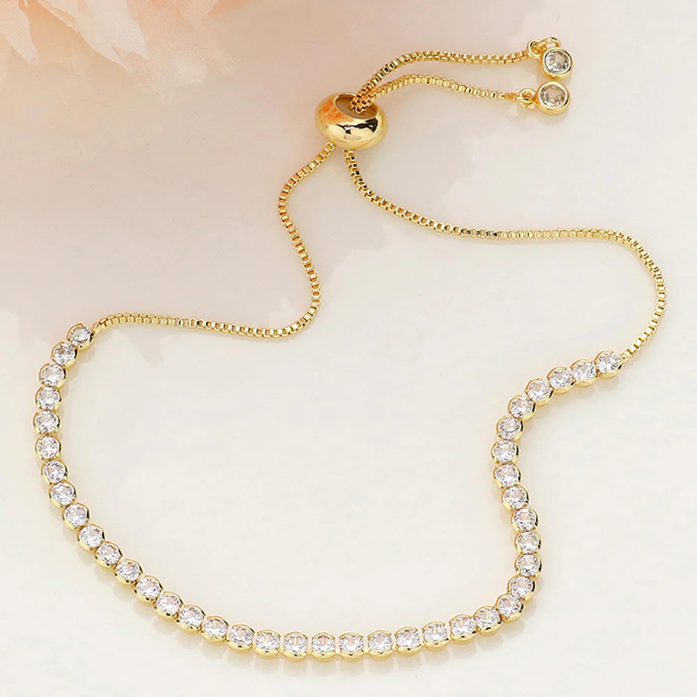 CZ  BEZEL ADJUSTABLE PULL TIE BRACELET - Gold