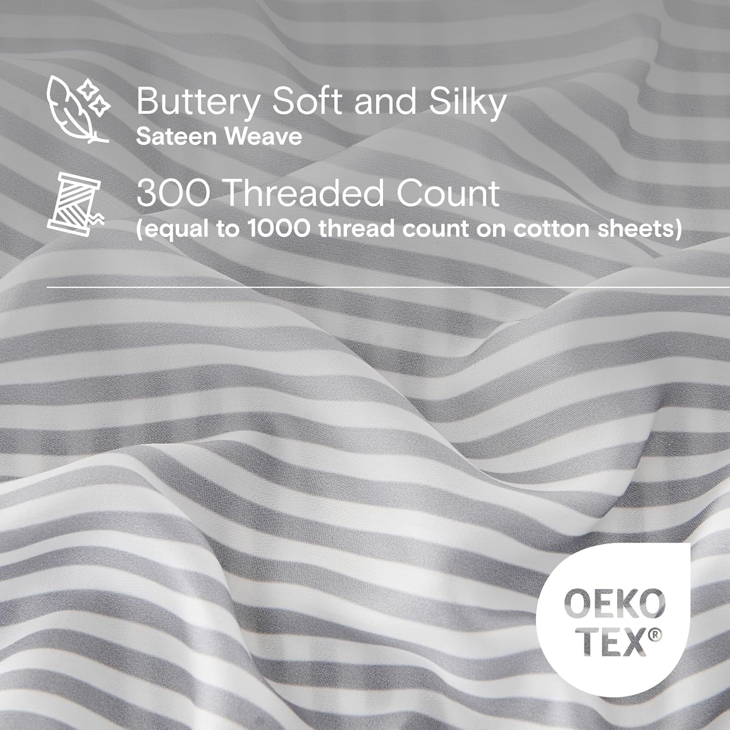 DOZ Organic Bamboo No Flat Sheet Set - Stripe - Image 2